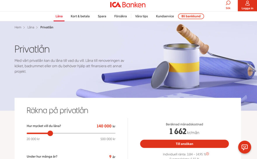 ICA BANK - Ansök privatlån  kr